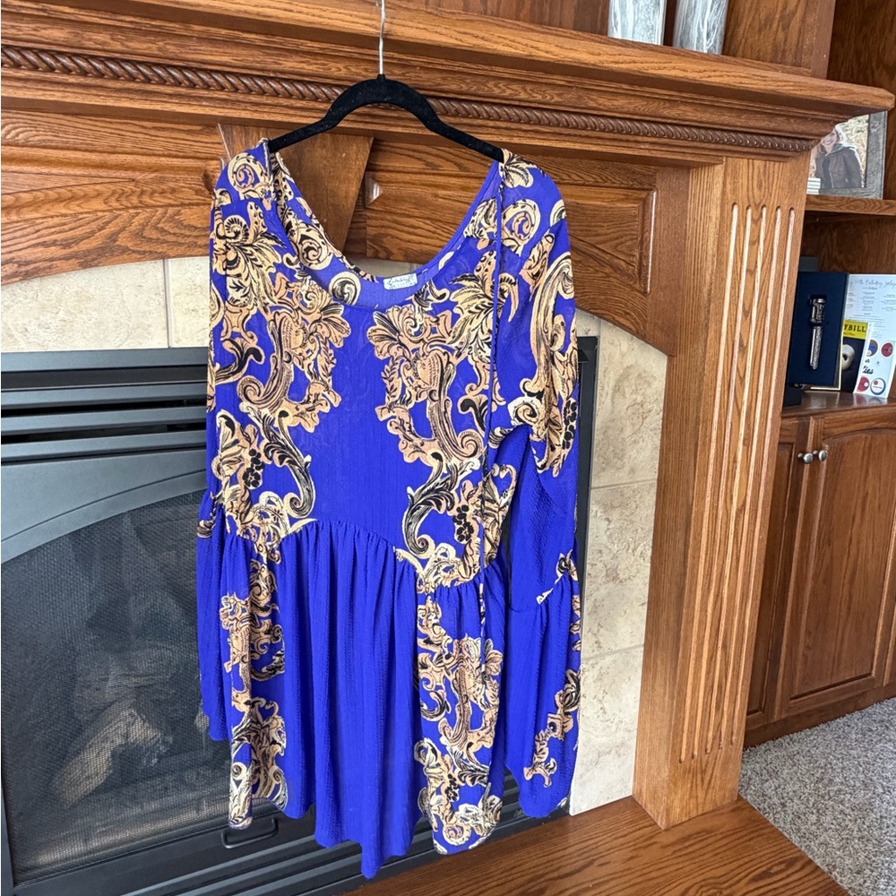 Free People Blue and Gold Dress